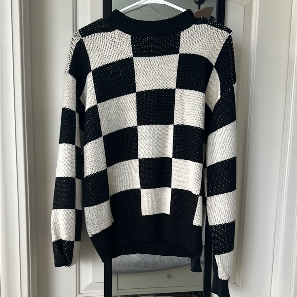Black & White Checkerboard Knit Sweater